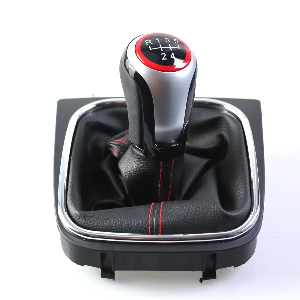 Nuevo Perilla de palanca de cambios MT 5 de 6 velocidades para VW Golf 5 6 R32 GTI GTD MK5 MK6 Jetta Scirocco con cuello de cubierta de bota de polaina de cuero