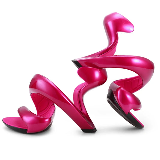 NOVEDAD DE VERANO 2025, sandalias sin fondo para mujer, punta abierta, tacones altos, tacones gruesos, sexy, club nocturno, moda, serpiente, sinuoso