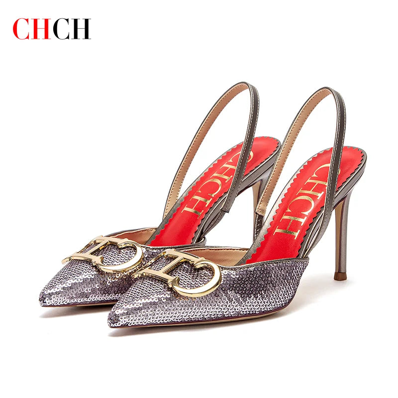 CHCH Tacones altos para mujer 2025 Punta afilada Destiny Punta cerrada Tacones de tiras Zapatos de vestir de fiesta nupcial de boda sexy 9 cm