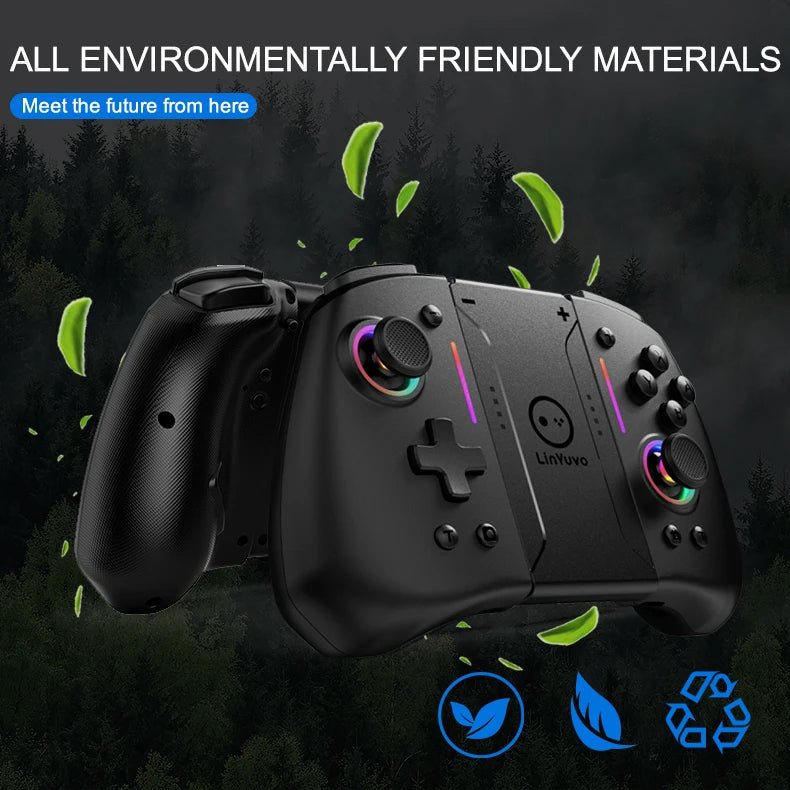 LinYuvo KS42 Joy-pad inalámbrico con luz de meteoros con luces RGB de 8 colores para interruptor/Lite/OLED, con programable, Turbo y vibración