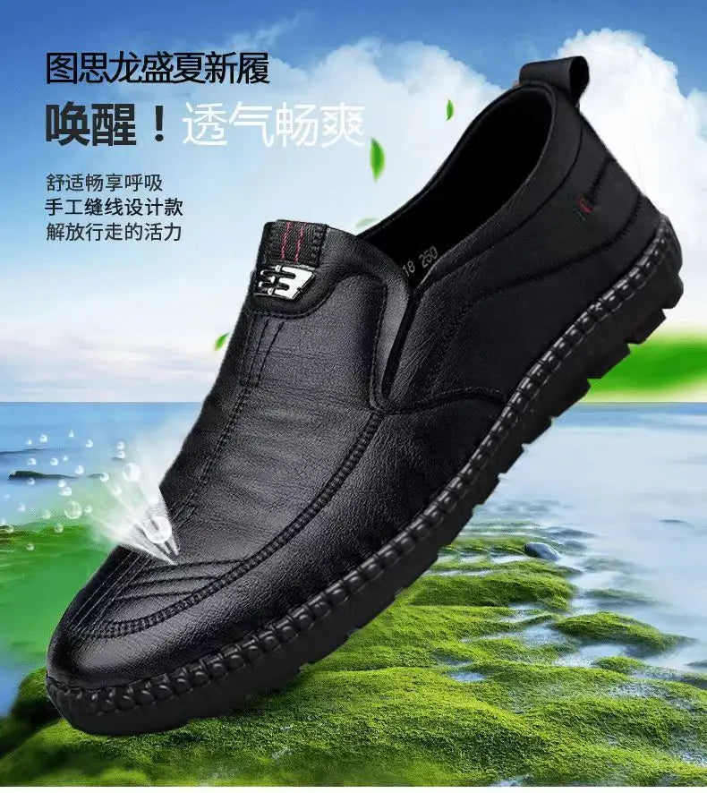 Mocasines de cuero PU para hombre, zapatos planos antideslizantes para caminar, zapatos informales transpirables sin cordones para exteriores para trabajo masculino, zapatillas de deporte para conducir en la oficina2