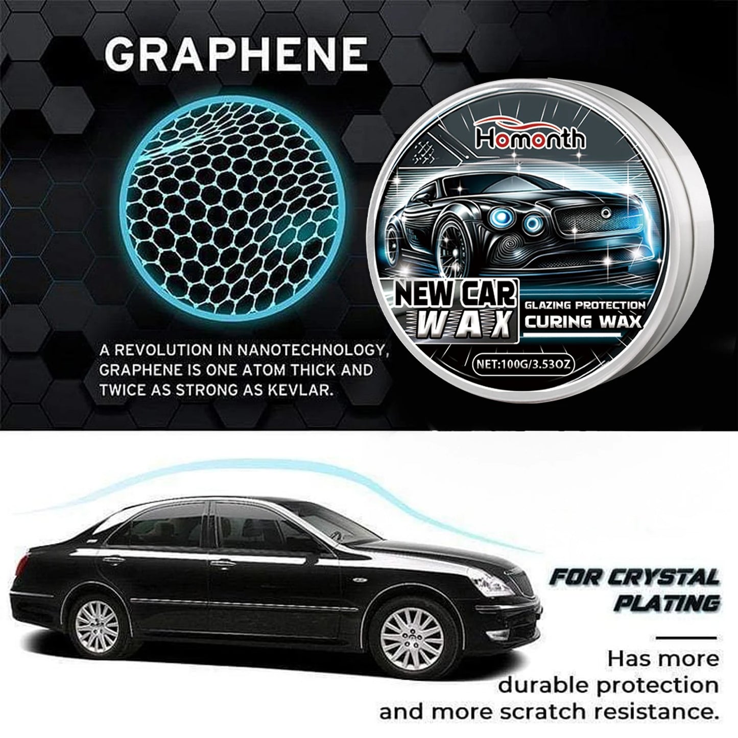 Cera de nanocrecubrimiento de grafeno para coche, capa protectora de larga duración que mejora el acabado de brillo profundo para restaura el brillo automotriz