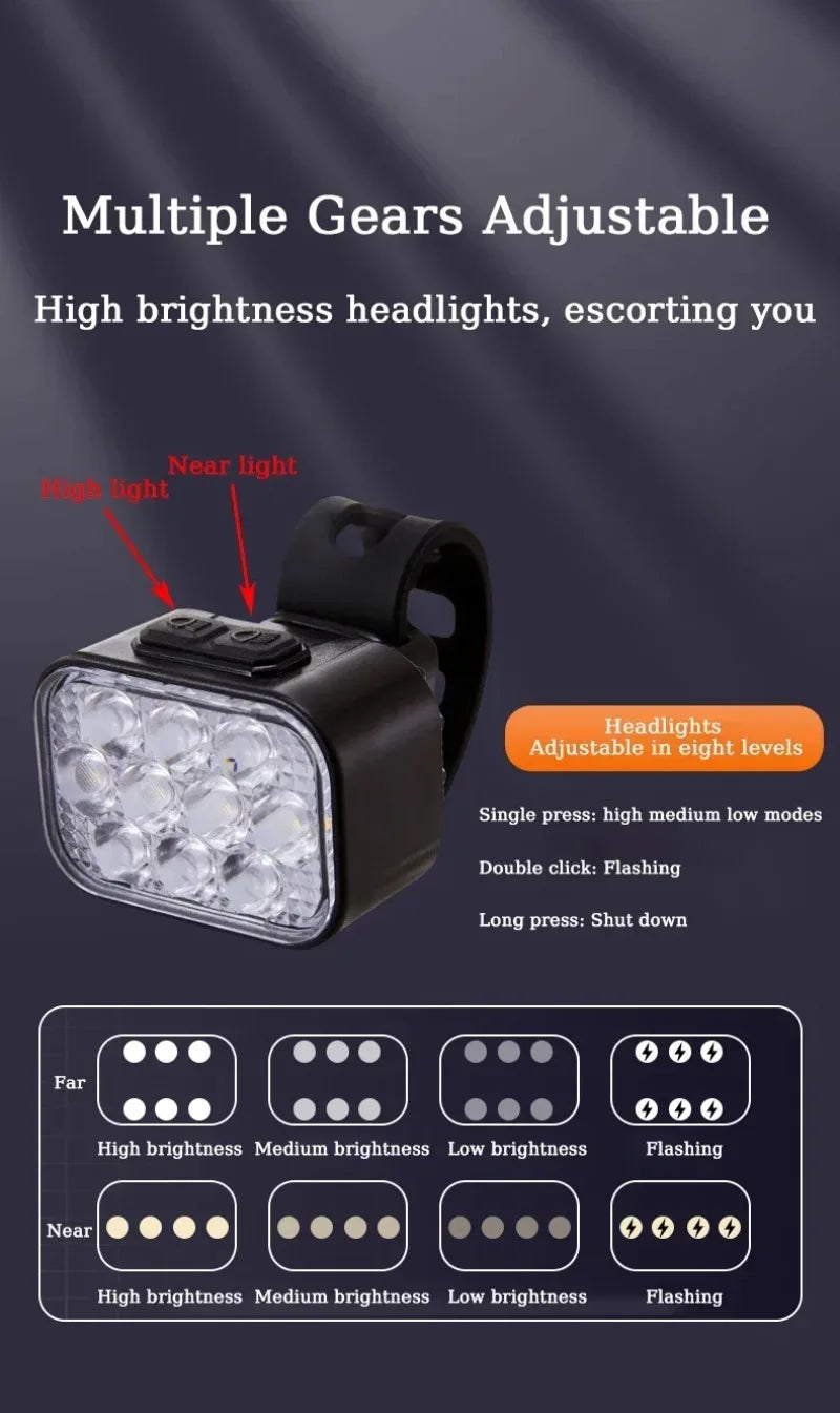 BUCKLOS luz trasera de bicicleta luz delantera 1100mAh LED COB lámpara de bicicleta impermeable USB recargable Mtb luces traseras de bicicleta de carretera piezas de bicicleta