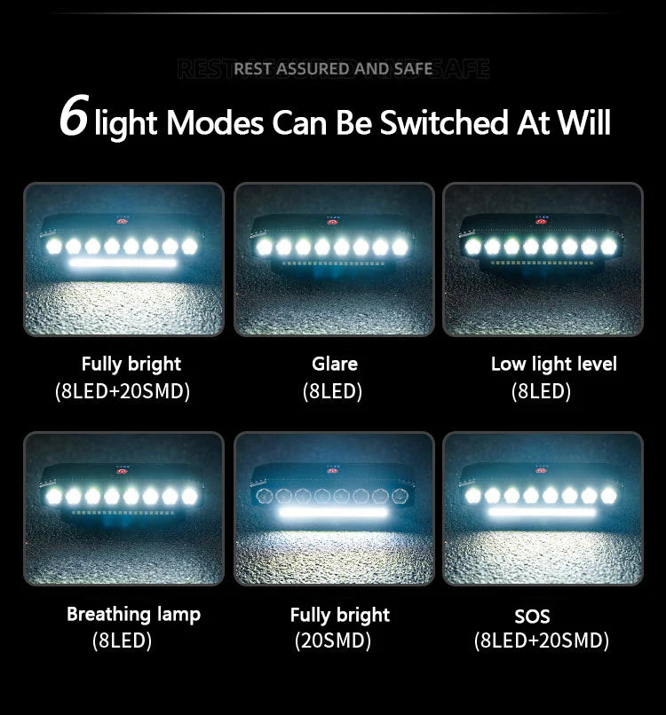 Luz delantera de bicicleta LED 5/8 recargable por USB 130dB bocina de bicicleta fácil de instalar 6 modos luz de timbre de bicicleta