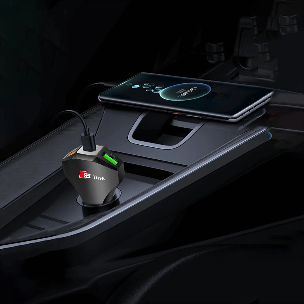 Cargador de coche con puertos USB tipo C, adaptador de carga súper rápida para Audi Sline Quattro RS S TT A1 A2 A3 A4 A5 A6 A7 A8 Q1 Q2 Q3 Q4 S4S