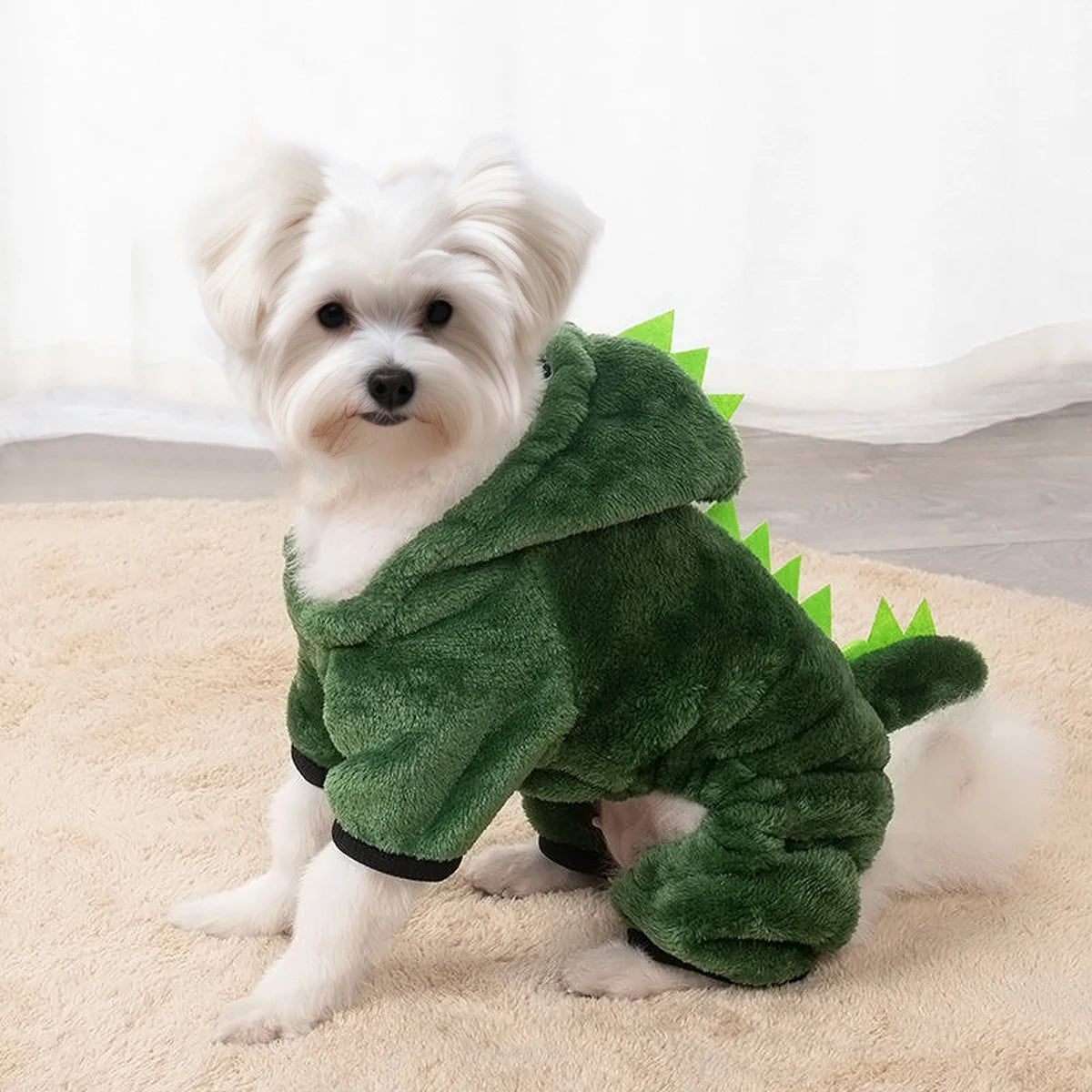 Ropa de Halloween para perros y gatos, disfraz divertido de dinosaurio para perros pequeños, abrigo cálido de invierno para gatos, sudaderas con capucha de lana