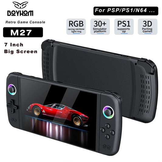 BOYHOM-consola de videojuegos portátil M27, portátil, Retro, de bolsillo, pantalla IPS de 7,0 ", pantalla 1024x600, luz RGB, compatible con salida HDMI Emelec