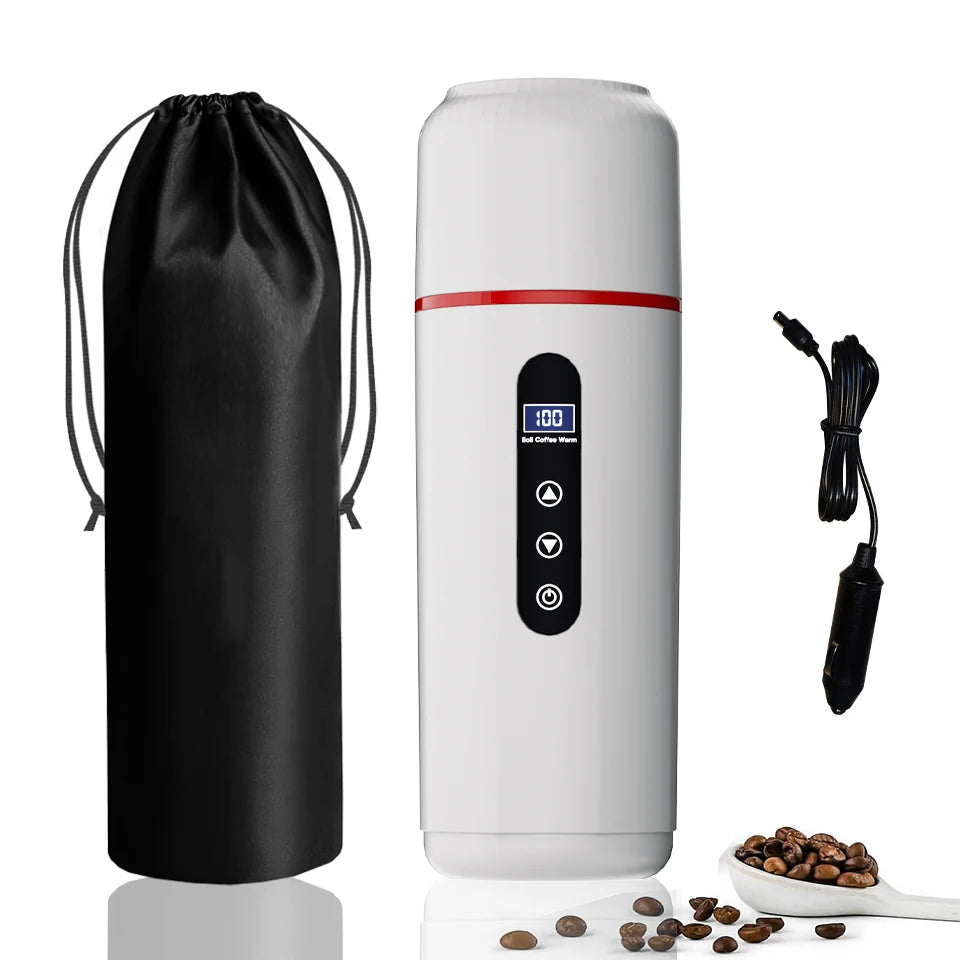 Hervidor eléctrico de viaje para coche, 12V/24V, portátil, taza de agua caliente, pantalla de visualización, calor de acero inoxidable 316 para preparar café y té