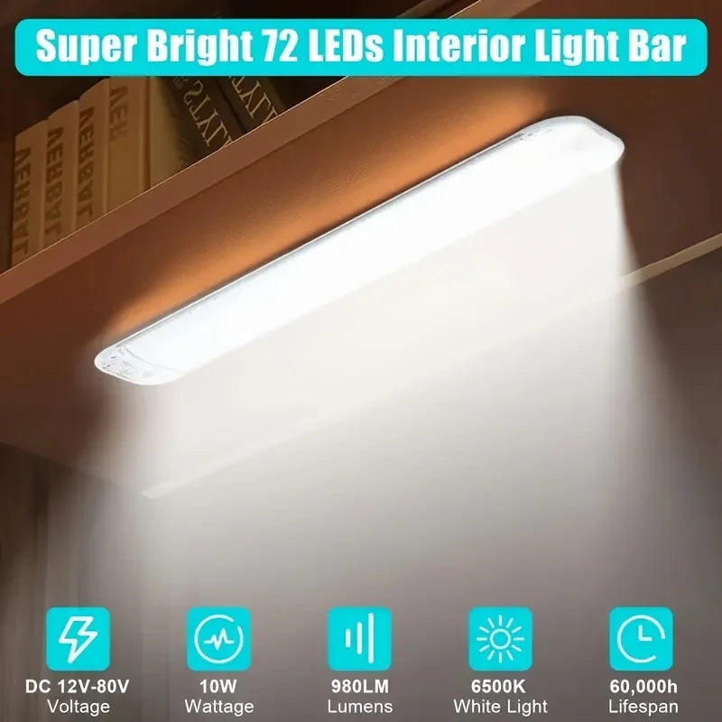2 uds 12V-80V 72LED luz de techo barra de luz Interior tira de luz con interruptor LED lámpara Interior de coche iluminación Camper autobús autocaravana 10W