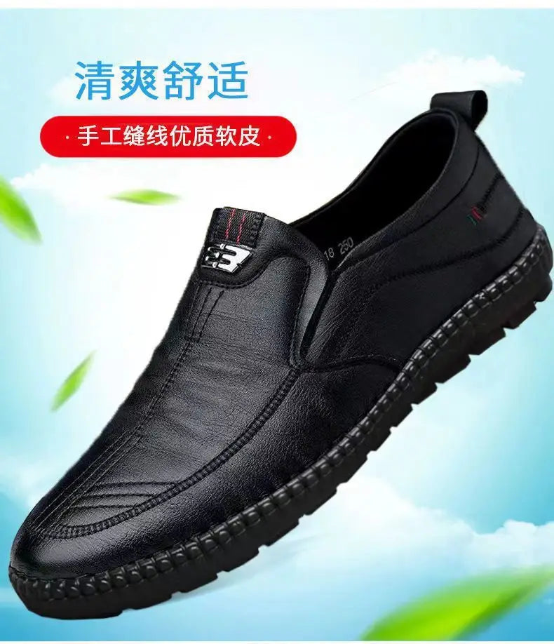 Mocasines de cuero PU para hombre, zapatos planos antideslizantes para caminar, zapatos informales transpirables sin cordones para exteriores para trabajo masculino, zapatillas de deporte para conducir en la oficina2