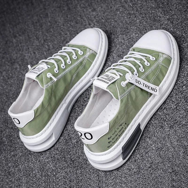Zapatos de lona transpirables para hombre, zapatillas cómodas informales para caminar, planos con cordones, vulcanizados, a la moda, de verano, 2024