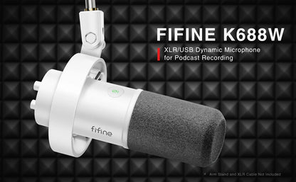 FIFINE-micrófono dinámico XLR de grabación, dispositivo con monitoreo en tiempo Real, transmisión USB, con perilla de ganancia/silencio táctil, para PC y Mixer-K688