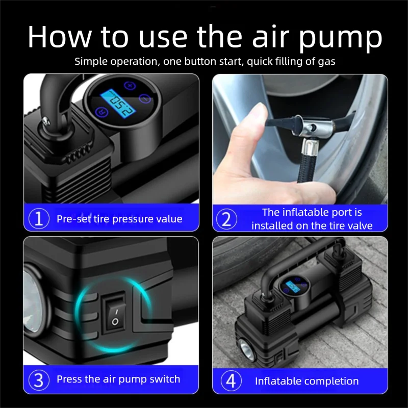 Bomba de aire montada en vehículo, pantalla Digital inteligente, inflador de neumáticos de alta resistencia, bomba de aire portátil de 12V, suministros para automóviles