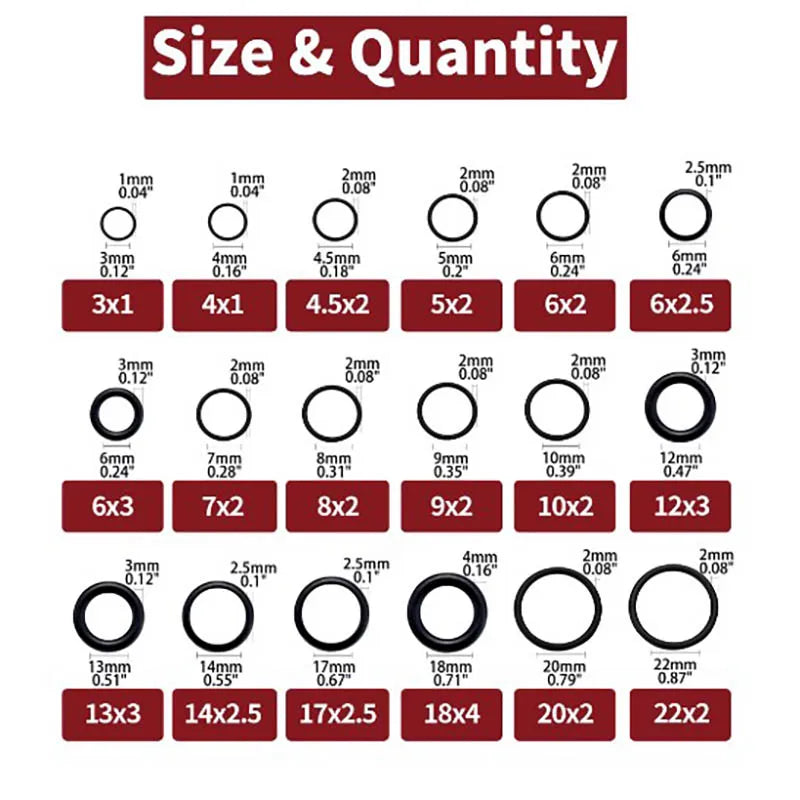 Kit de juntas tóricas de goma de 255 piezas, kit surtido de sellado de juntas de arandela NBR métrica de 18 tamaños, para grifo de plomería, automóvil, aire o gas