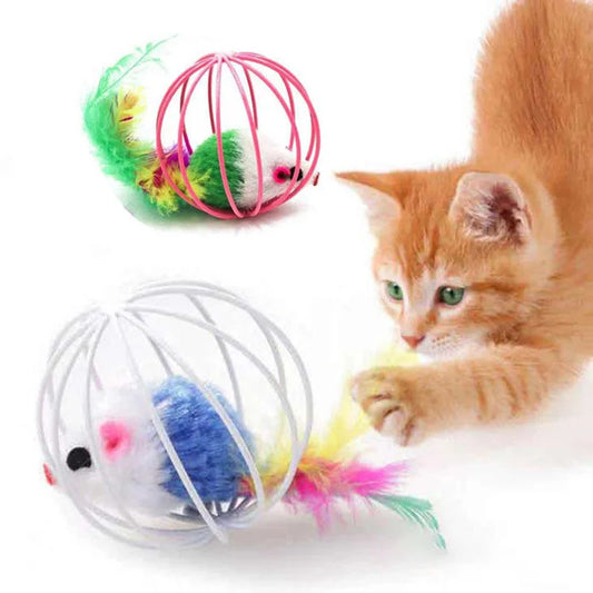 Ratón colorido popular en jaula, juguete para gatos dentro de arena, juguete interactivo para gatos