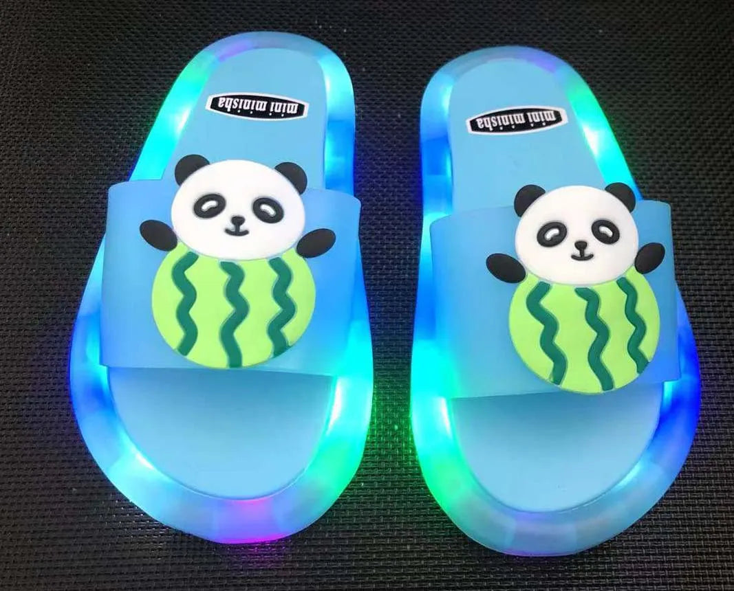 Zapatillas para niños y niñas, zapatos con estampado de animales de unicornio de dibujos animados, zapatos bonitos de moda iluminados, zapatillas de baño para niños pequeños