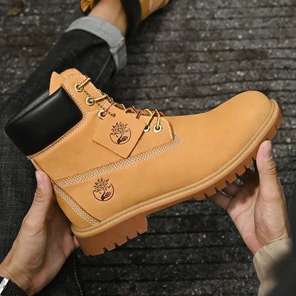 Zapatos para caminar de alta calidad para hombre, botas altas de ocio para deportes al aire libre a la moda, botas planas antideslizantes de terciopelo para invierno con cordones para hombre