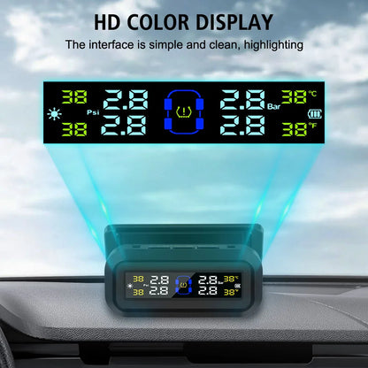 Pantalla LCD Digital, sistema de supervisión de presión de neumáticos, alarma de seguridad automática, Monitor de temperatura de neumáticos alimentado por USB Solar, TPMS para coche