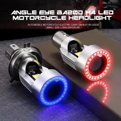 Bombilla con ventiladores H4 BA20D azul/rojo Ojo de Ángel LED faro de motocicleta Scooter faro de motocicleta bombilla DRL Accesorios