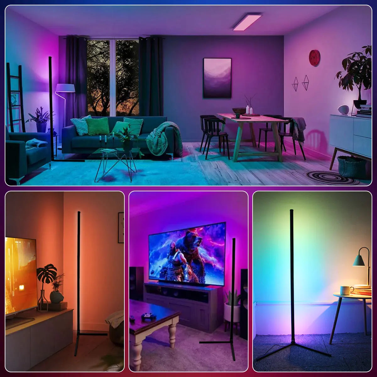 Lámpara de pie de esquina inteligente Tuya de 160cm, iluminación LED RGB regulable, iluminación de ambiente moderna, luces de soporte Alexa para dormitorio, juegos, decoración para sala de estar
