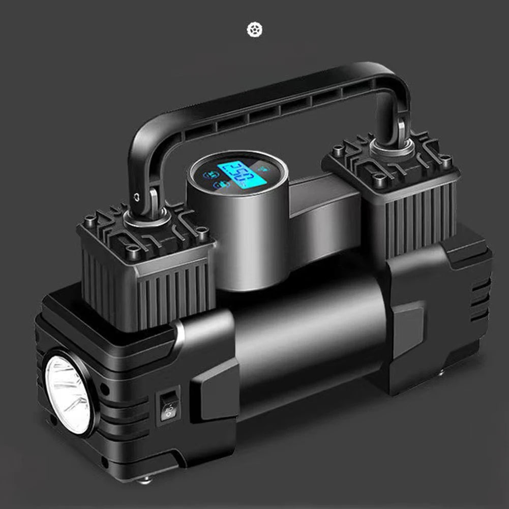 Mini compresor de aire de doble cilindro, inflador de neumáticos de alta resistencia con luz LED, bomba de aire eléctrica para coche, 12V, 150PSI