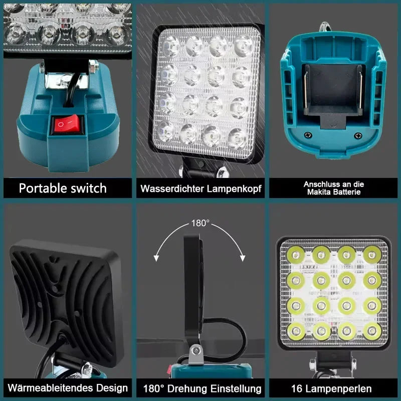 Para Makita 14,4 V-18V linterna con batería de iones de litio linterna para exteriores luz LED de trabajo inalámbrica de 3 pulgadas lámpara de Camping iluminación de emergencia