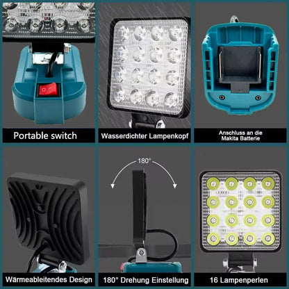Para Makita 14,4 V-18V linterna con batería de iones de litio linterna para exteriores luz LED de trabajo inalámbrica de 3 pulgadas lámpara de Camping iluminación de emergencia