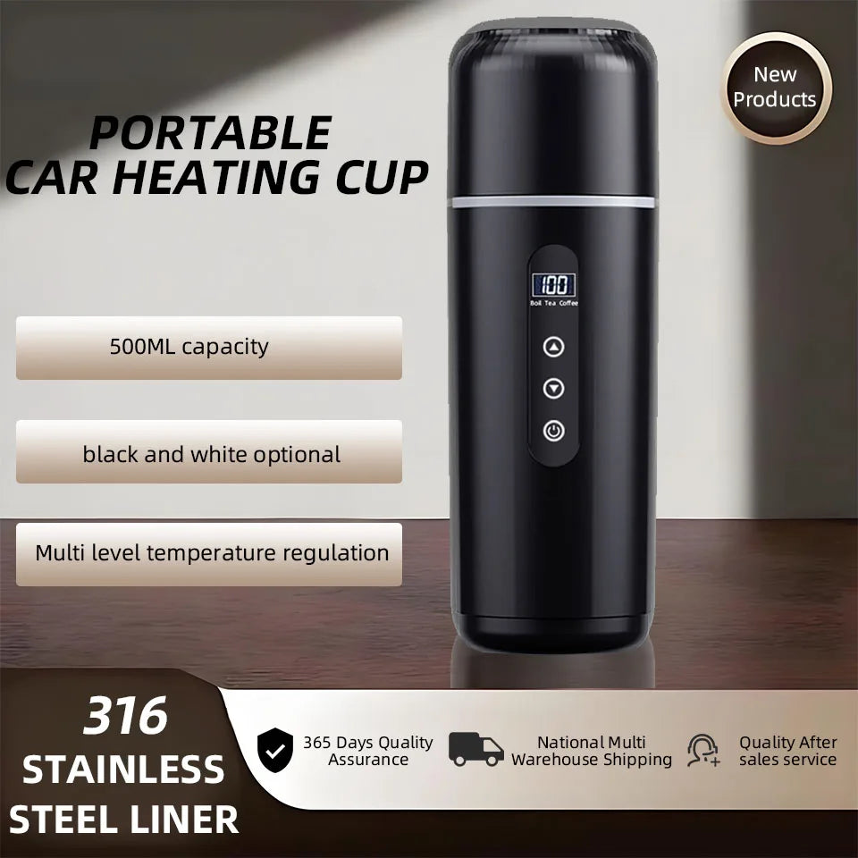Hervidor eléctrico de viaje para coche, 12V/24V, portátil, taza de agua caliente, pantalla de visualización, calor de acero inoxidable 316 para preparar café y té
