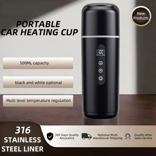 Hervidor eléctrico de viaje para coche, 12V/24V, portátil, taza de agua caliente, pantalla de visualización, calor de acero inoxidable 316 para preparar café y té