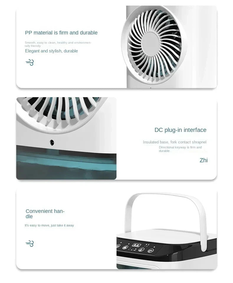 Aire acondicionado portátil, ventilador de escritorio con doble pulverización, atomización ultrasónica, Enfriador de aire silencioso de 3 velocidades, luz nocturna, ventilador eléctrico para el hogar