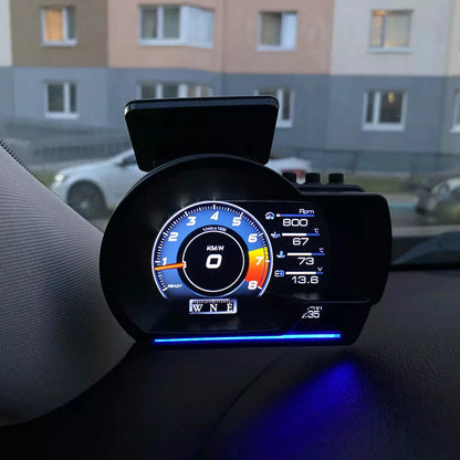 El más nuevo A501 pantalla frontal de coche OBD2 Smart Car HUD Turbo Gauge odómetro Digital alarma de seguridad temperatura de agua y aceite RPM medidor automático
