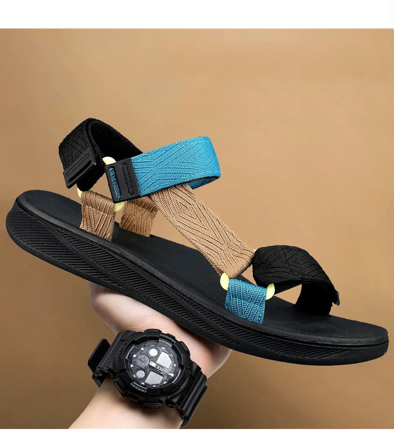 Sandalias Wadable de verano para exteriores, plantilla para esterilla de Yoga con soporte para arco para hombre, zapatillas de playa abiertas de gladiador, zapatos planos antideslizantes y duraderos para hombre