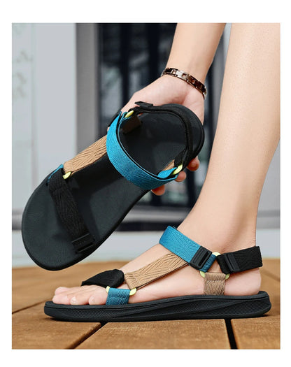 Sandalias Wadable de verano para exteriores, plantilla para esterilla de Yoga con soporte para arco para hombre, zapatillas de playa abiertas de gladiador, zapatos planos antideslizantes y duraderos para hombre