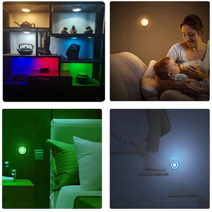 Luces LED RGB para debajo del gabinete con Control remoto, lámpara nocturna regulable inalámbrica alimentada por batería, luces LED para luz de armario del hogar