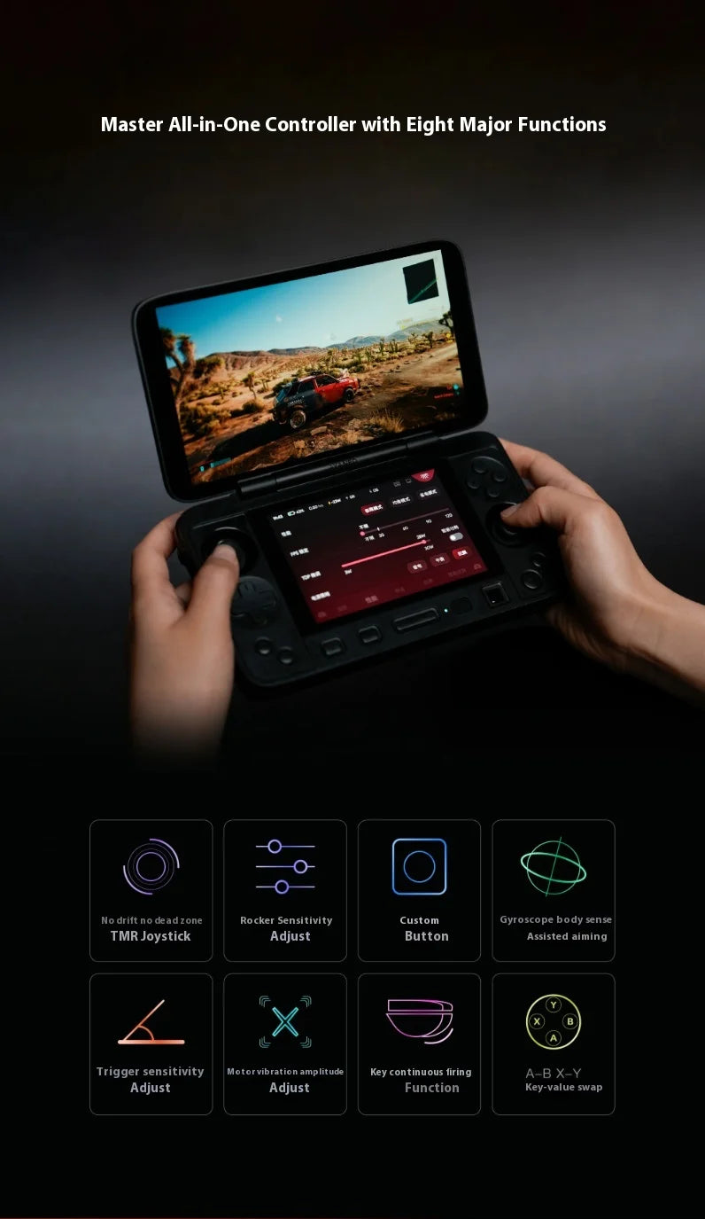 AYANEO Flip 1S DS Flip consola de juegos 7 "1080P 144Hz pantalla OLED consola portátil HX370 8840U máquina de juegos de pantallas duales