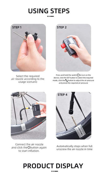 ThinkRider 120 PSI bicicleta de bolsillo portátil bomba de aire eléctrica MINI inflador de neumáticos para bicicleta pantalla de calibre Digital