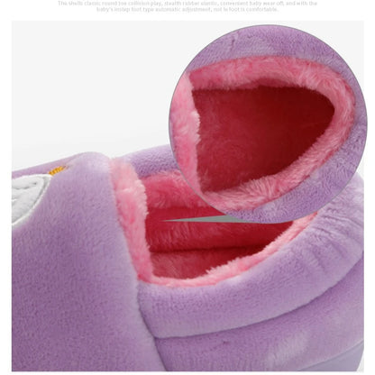 Zapatos cálidos de invierno para niños con bordado de dibujos animados, zapatos de algodón con estampado de coche para niños y niñas, zapatos de interior para el hogar