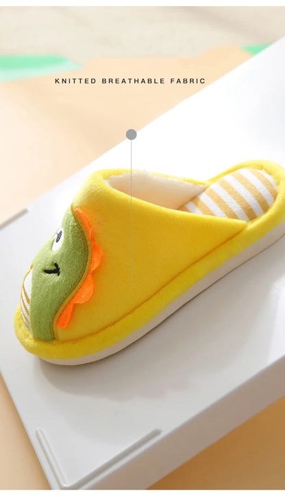 Zapatilla de piel de dinosaurio de dibujos animados para niños, zapatos suaves de otoño e invierno cálidos de princesa para bebés y niñas, zapatos de piel de lana de algodón para interiores y dormitorios