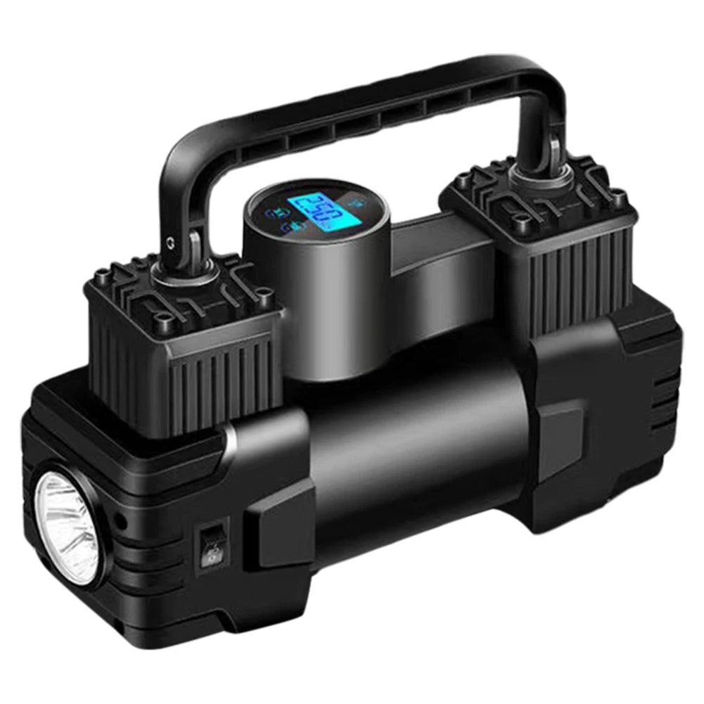 Mini compresor de aire de doble cilindro, inflador de neumáticos de alta resistencia con luz LED, bomba de aire eléctrica para coche, 12V, 150PSI