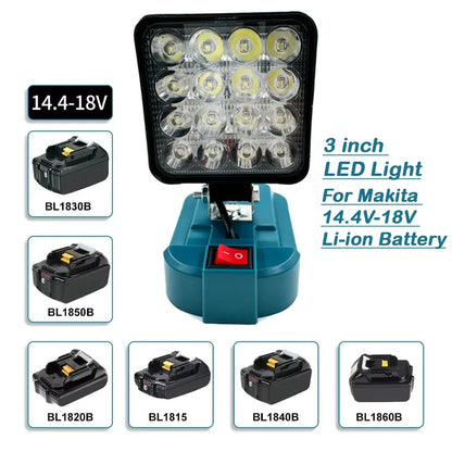 Para Makita 14,4 V-18V linterna con batería de iones de litio linterna para exteriores luz LED de trabajo inalámbrica de 3 pulgadas lámpara de Camping iluminación de emergencia