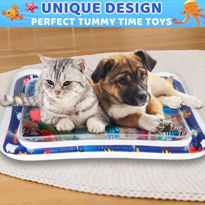 Estera de juego sensorial de agua, estera de agua inflable gruesa para gato y perro, estera de juego para mascotas con peces, mar, océano, juguete sensorial de agua