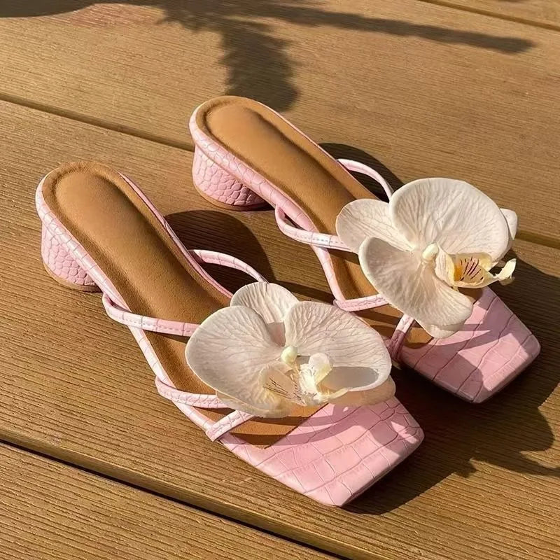 Sandalias De tacón alto para Mujer, zapatos elegantes De diseñador Floral De marca, Sandalias informales a la moda para exteriores, nuevas Sandalias De verano para Mujer
