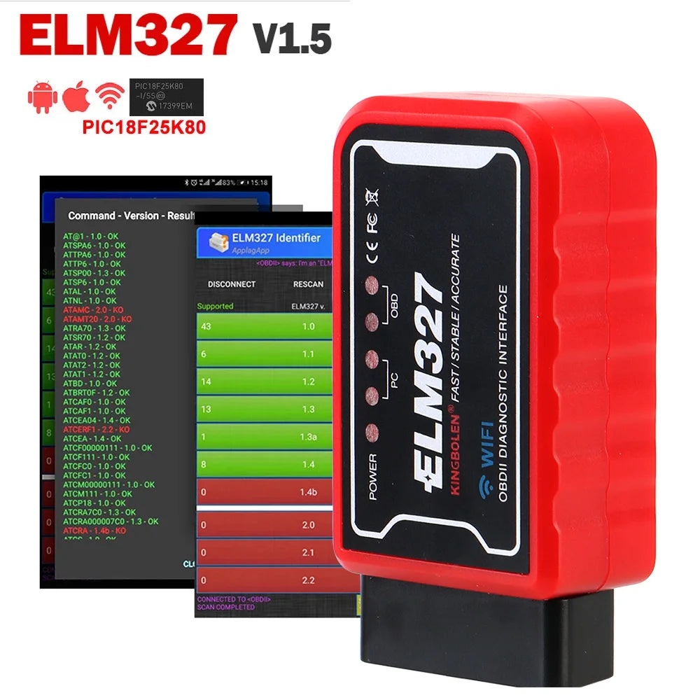 OBDII-herramienta de diagnóstico de coche, escáner lector de código, WiFi/Bluetooth ELM 327 V 1,5 ICAR2 OBD SCAN para Android/IOS PIC18F25K80 Chip