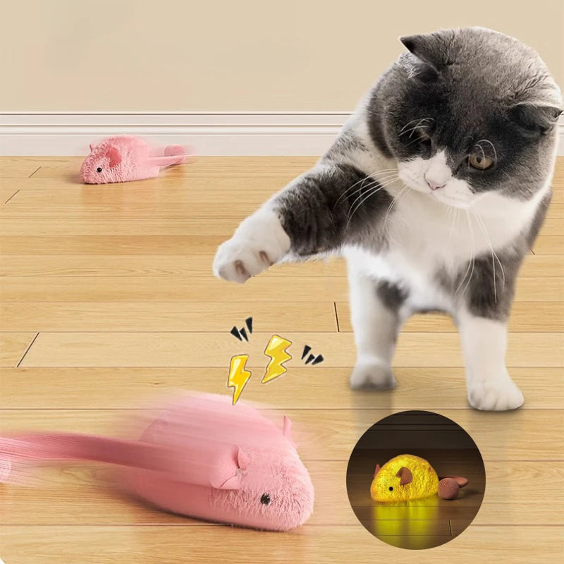 Ratón de peluche interactivo para gatos, juguetes de simulación de ratones, gatitos, juguetes de peluche de autojuego, juguete para masticar para gatos de interior