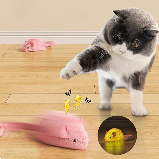 Ratón de peluche interactivo para gatos, juguetes de simulación de ratones, gatitos, juguetes de peluche de autojuego, juguete para masticar para gatos de interior
