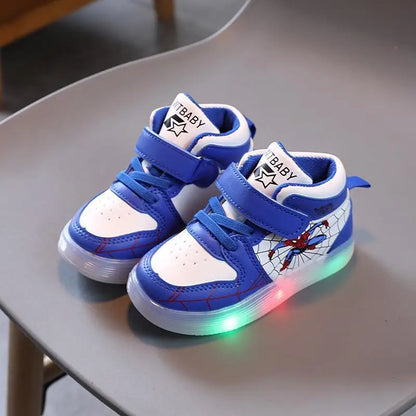 Zapatillas de deporte Disney para niños y niñas, zapatos deportivos con luz Led de Spiderman, zapatos para estudiantes, zapatos antideslizantes con gancho para niños, zapatos de cesta para exteriores