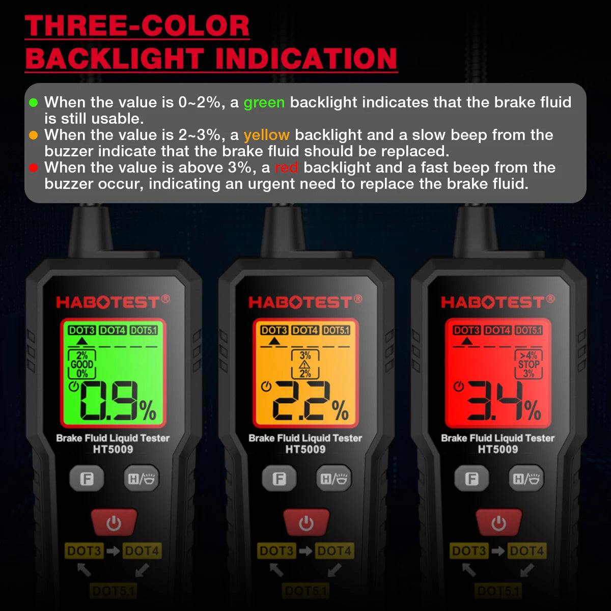 Probador de líquido de frenos Digital, Detector de aceite de frenos de coche para DOT3/DOT4/DOT5.1, retroiluminación, sonda Flexible, analizador de humedad de aceite de frenos