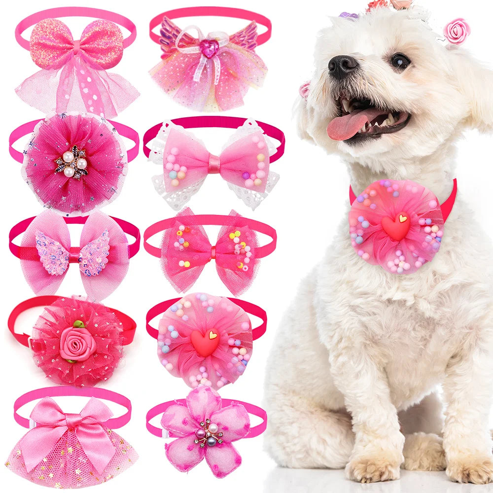10 Uds. Collar con lazo para perro, Collar ajustable con lazos para perro y gato, corbata ostentosa de encaje para accesorios para perros pequeños, proveedor de aseo para cachorros