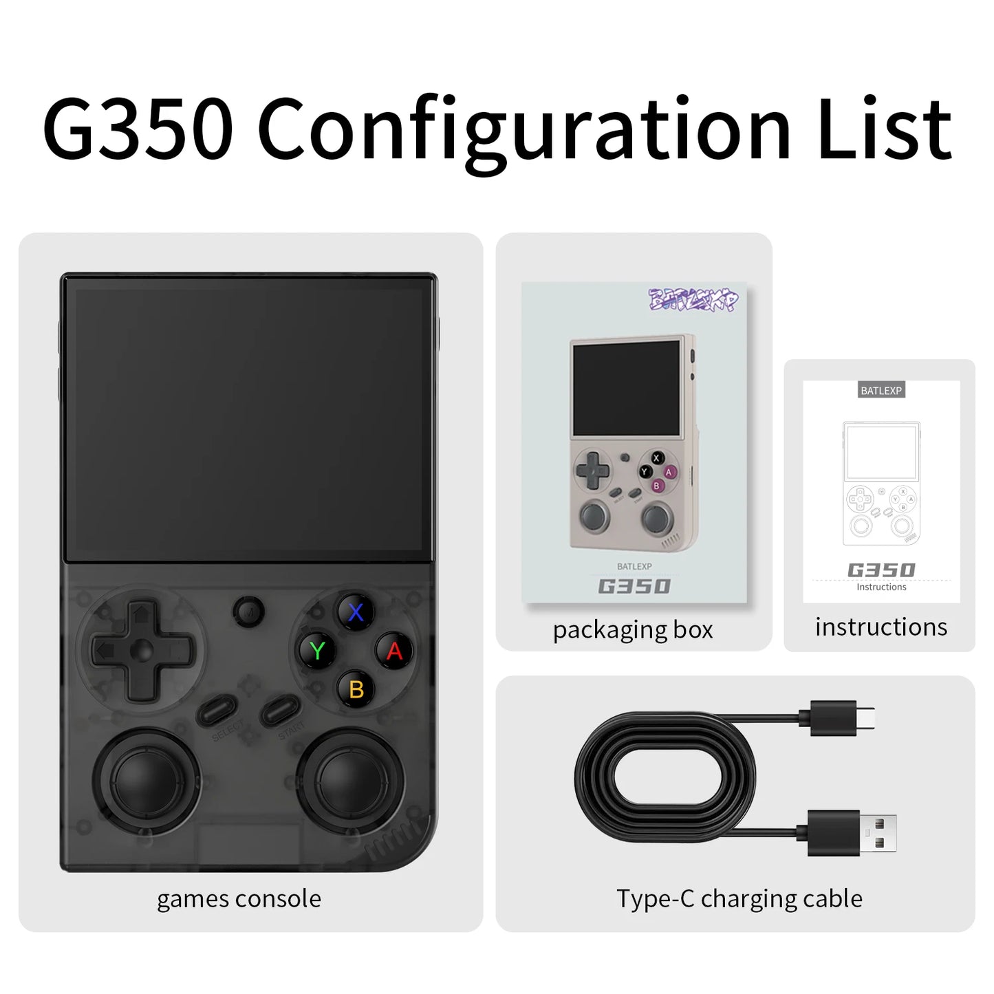 BATLEXP AMPOWN G350 reproductores de juegos portátiles 3,5 pulgadas IPS consola portátil Retro Consolas de videojuegos 3200mAh Linux Mini WIFI C2C