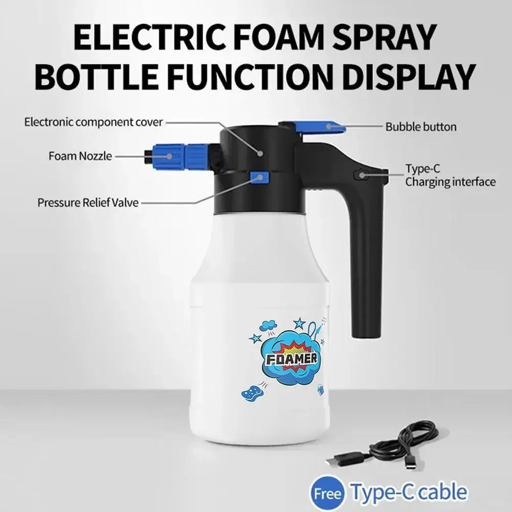 Pulverizador eléctrico de espuma para nieve de 1,5 l, lanza a presión recargable por USB, regadera para limpieza de ventanas de coche, detalles exteriores